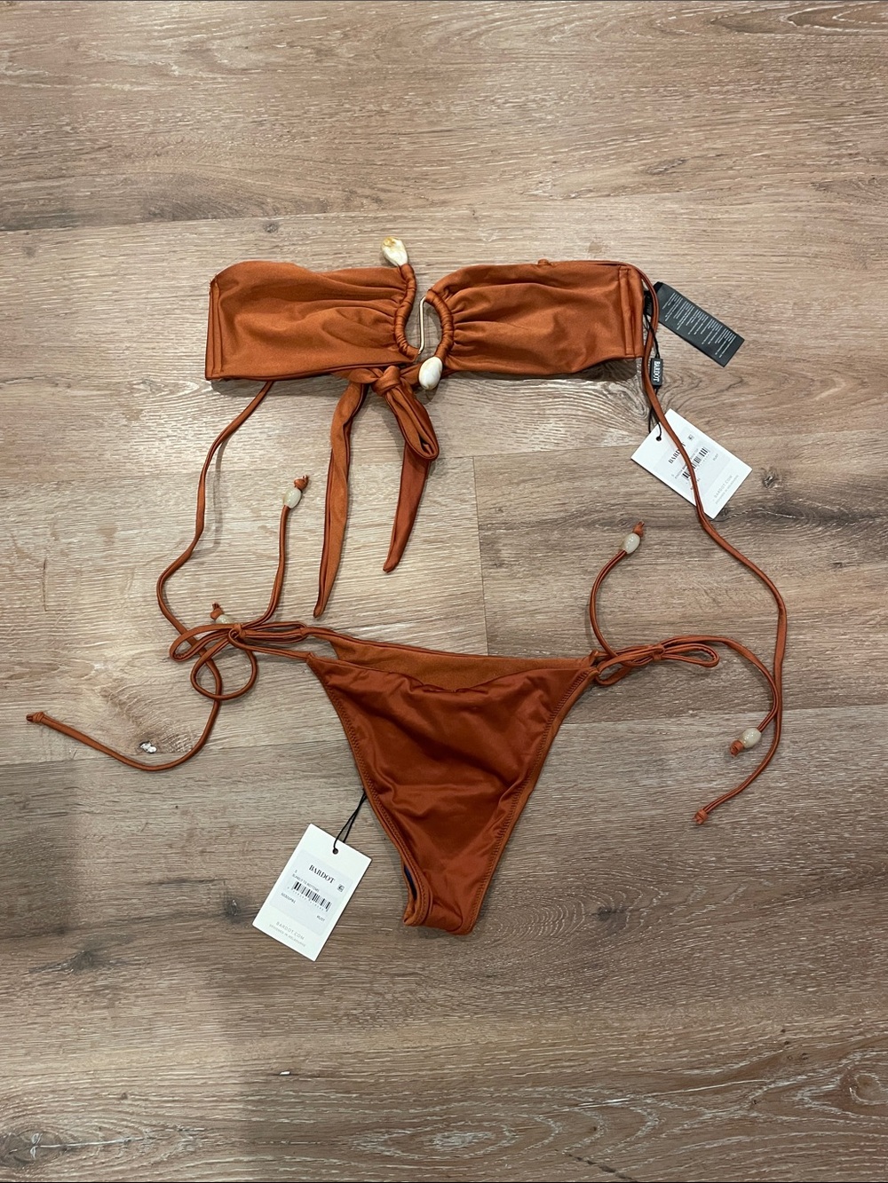 Bardot Rust Orange Bandeau Bikini with Shell Accents